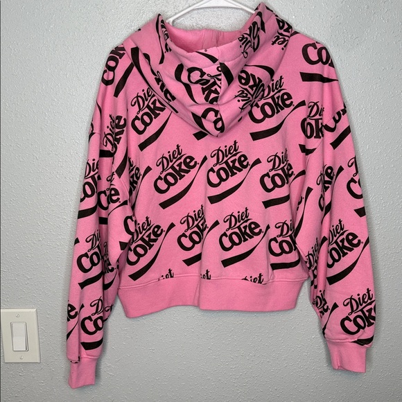 Coca Cola Diet Coke Hot Pink Women's Cropped Hooded Sweatshirt Small - Picture 6 of 6